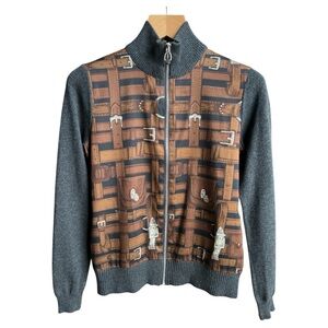 Lauren Ralph Lauren Equestrian Full Zip Sweater Cotton Cashmere Blend, Small